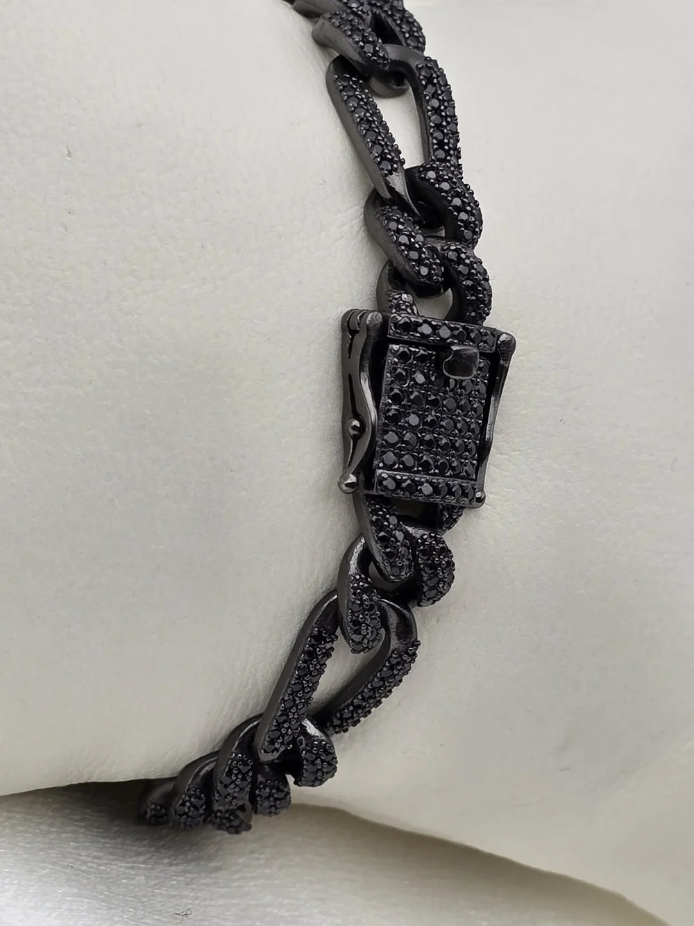 Black Rhodium Over Sterling Silver Pave Moissanite Luxury Figaro Link Bracelet